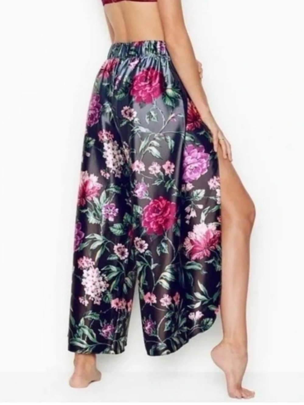 Victoria’s Secret Floral Satin Wide Leg Slit Pants - Wide Leg Size XL